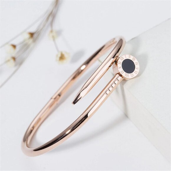 Jewelry - 18K Rose Gold-Plated Roman Numeral Screw Cuff Bracelet